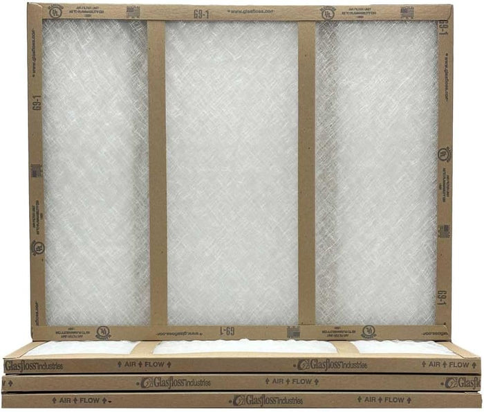 14x30x1 Fiberglass Air Filters, 4-Pack, AC & Furnace, Glasfloss | Double-strut design for 10% greater open area; heavy-duty craftboard frame; disposable, no metal parts; made in USA