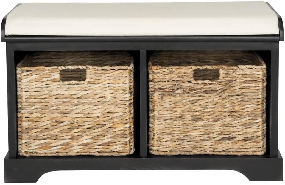 SAFAVIEH Freddy Wood Storage Bench, 33" Farmhouse Black AMH5736B