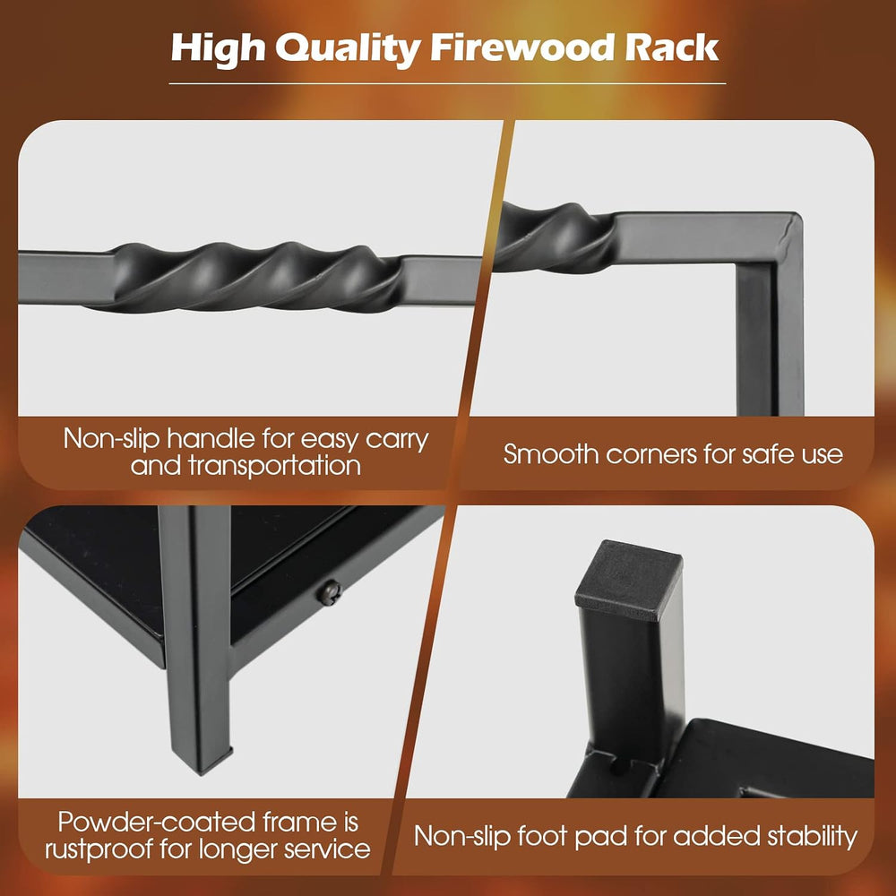 Tangkula 16'' Firewood Log Rack with Unique Handle and Raised Feet, B...