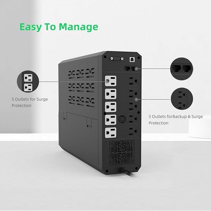 SKE 1500VA/900W Small UPS Battery Backup & Surge Protector