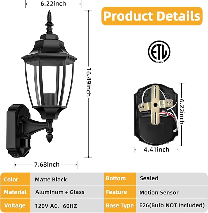 Lamomo Motion Sensor Outdoor Lights, Dusk to Dawn Outdoor Lighting, Exterior