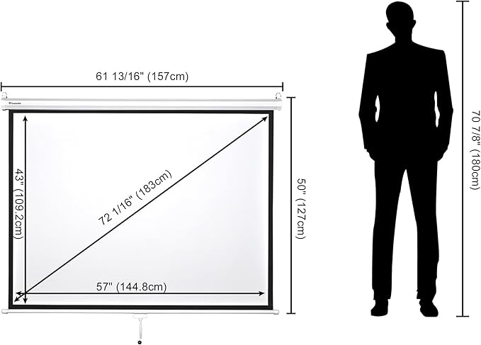 Instahibit 72" Projection Screen Pull Down 4:3 4K HD Manual Retractable