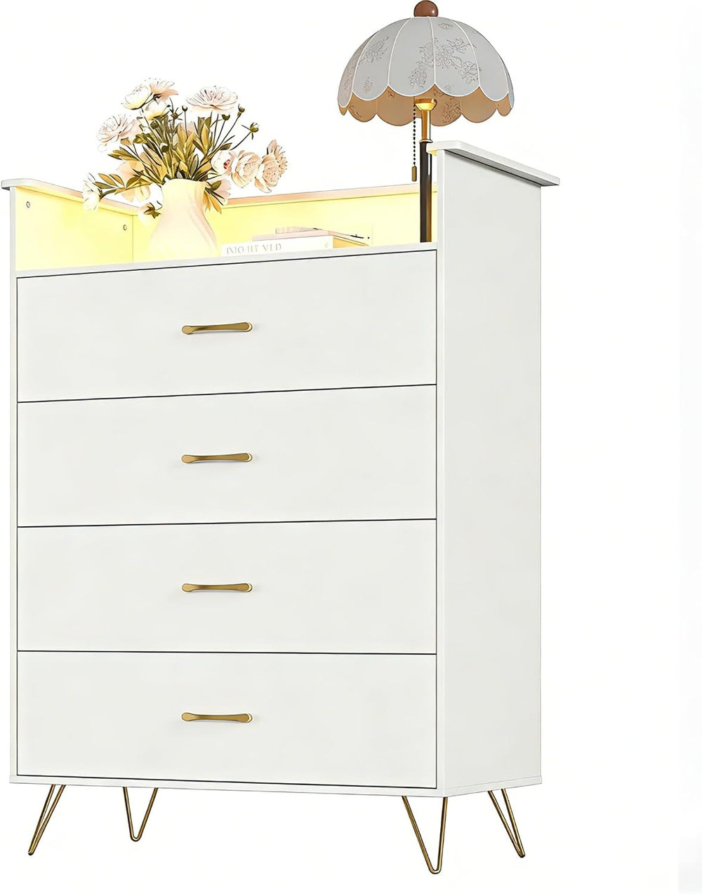 Jojoka 4 Drawer Dresser with RGB LED Light & Charging Station - Modern Ch...