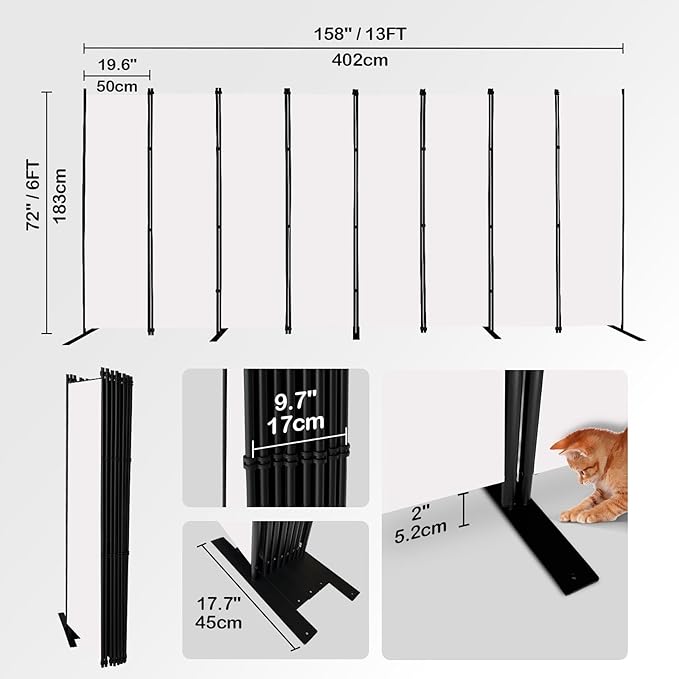 MAYOLIAH 8-Panel White Room Divider 6ft Tall Folding Privacy Screen Portable
