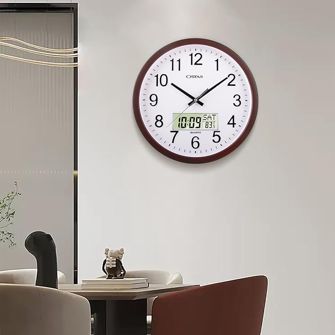 OSTAR 14" Large Analog Digital Display Wall Clock Silent Non-Ticking, Da...