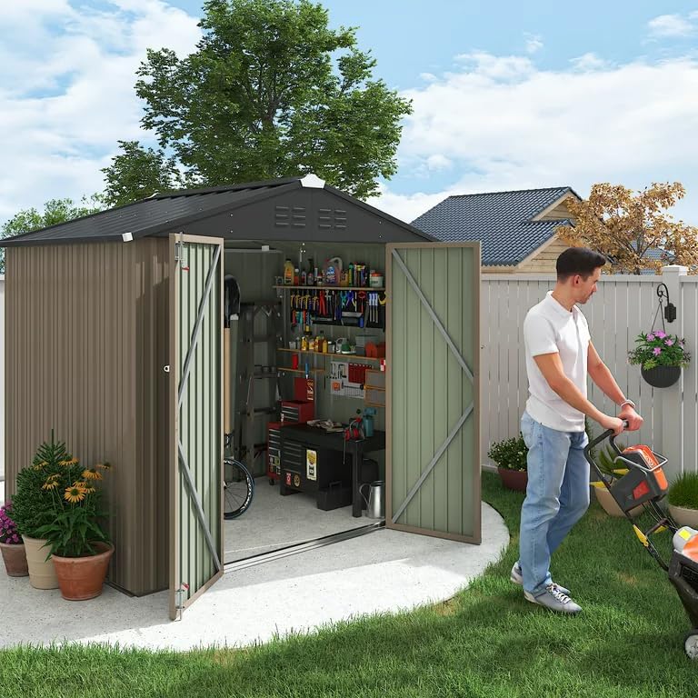 Flamaker 6x8 FT Storage Shed Waterproof Metal Garden Shed with Lockable Door ...