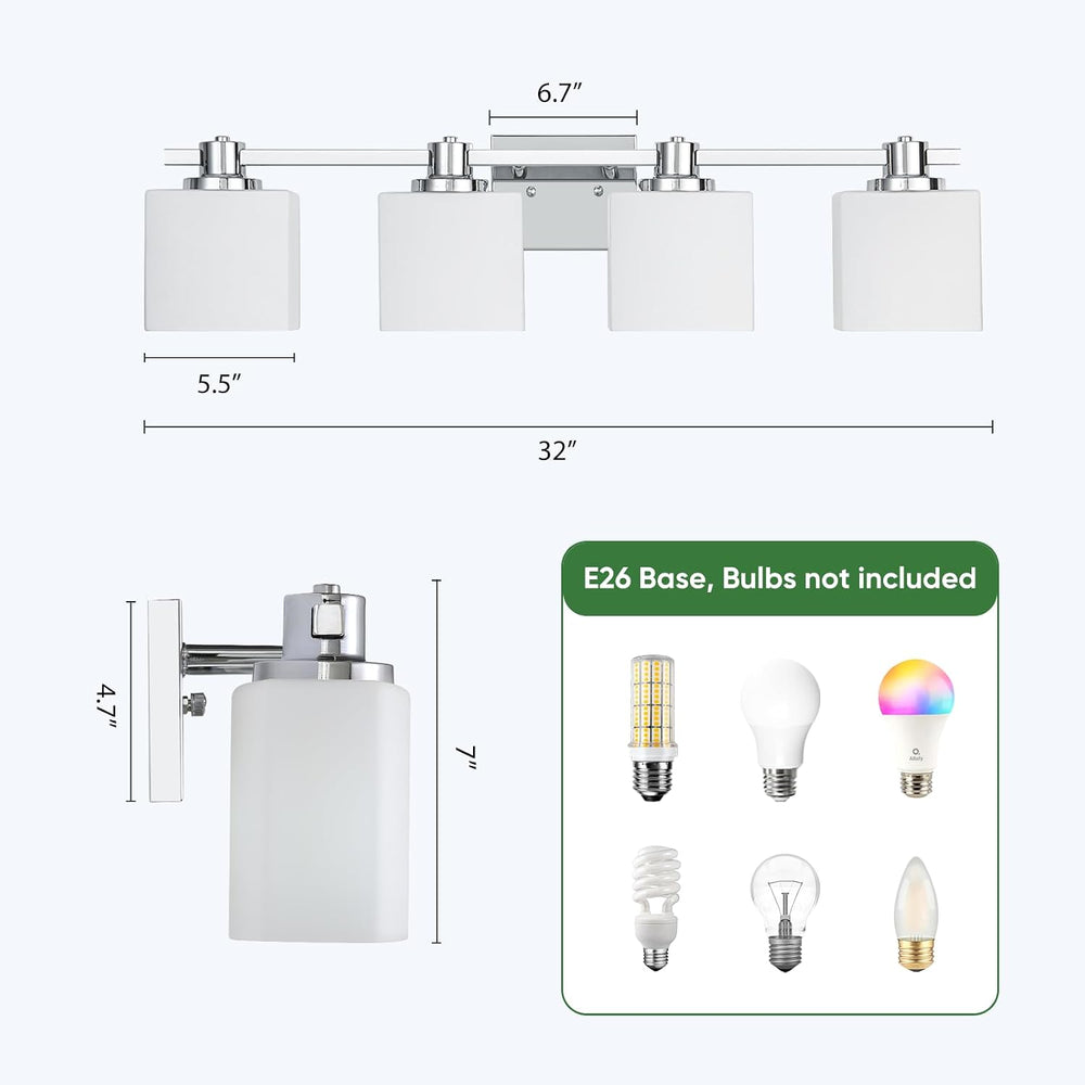 32 Inch Chrome Bathroom Light Fixtures Over Mirror 4 Light Bathroom Vanity Li...