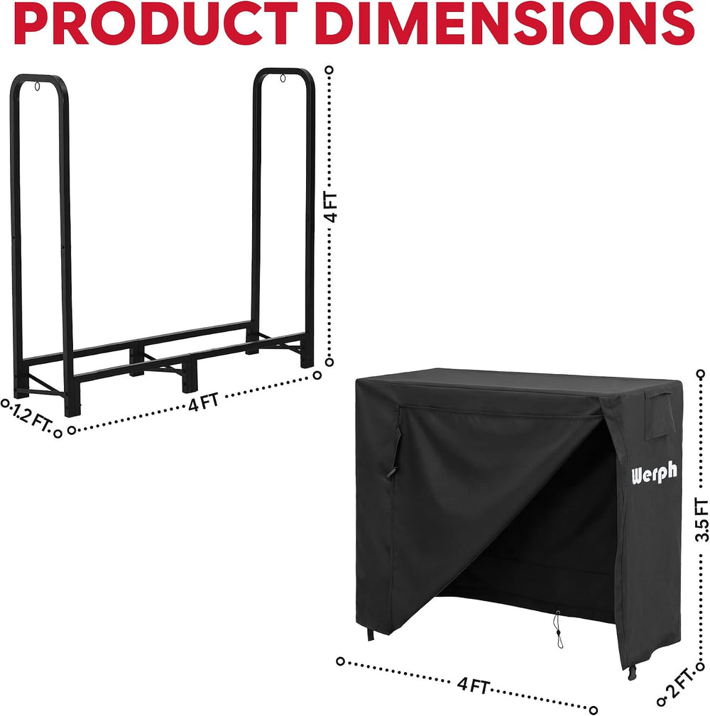 4FT Firewood Rack Outdoor with Cover, 700-Pound Steel Log Rack
