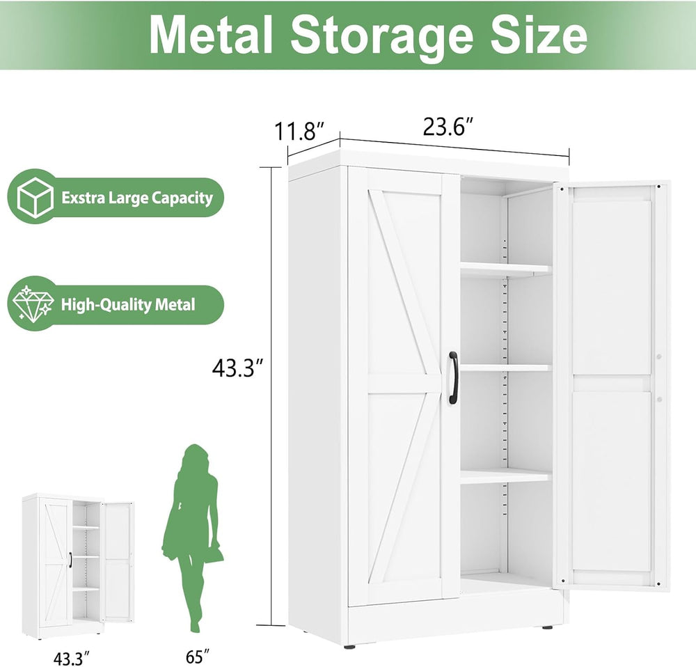 Ckzbx White Metal Cabinets with Doors and Shelves, 43.3" H Storage Cabin...