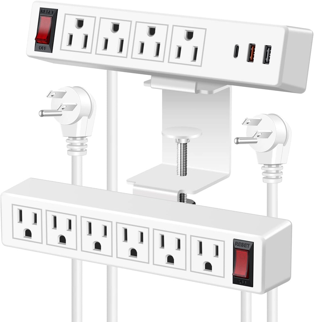 Desk Clamp Power Strip with PD20W USB-C, 2 in 1 Dual Layer Under Desk Power