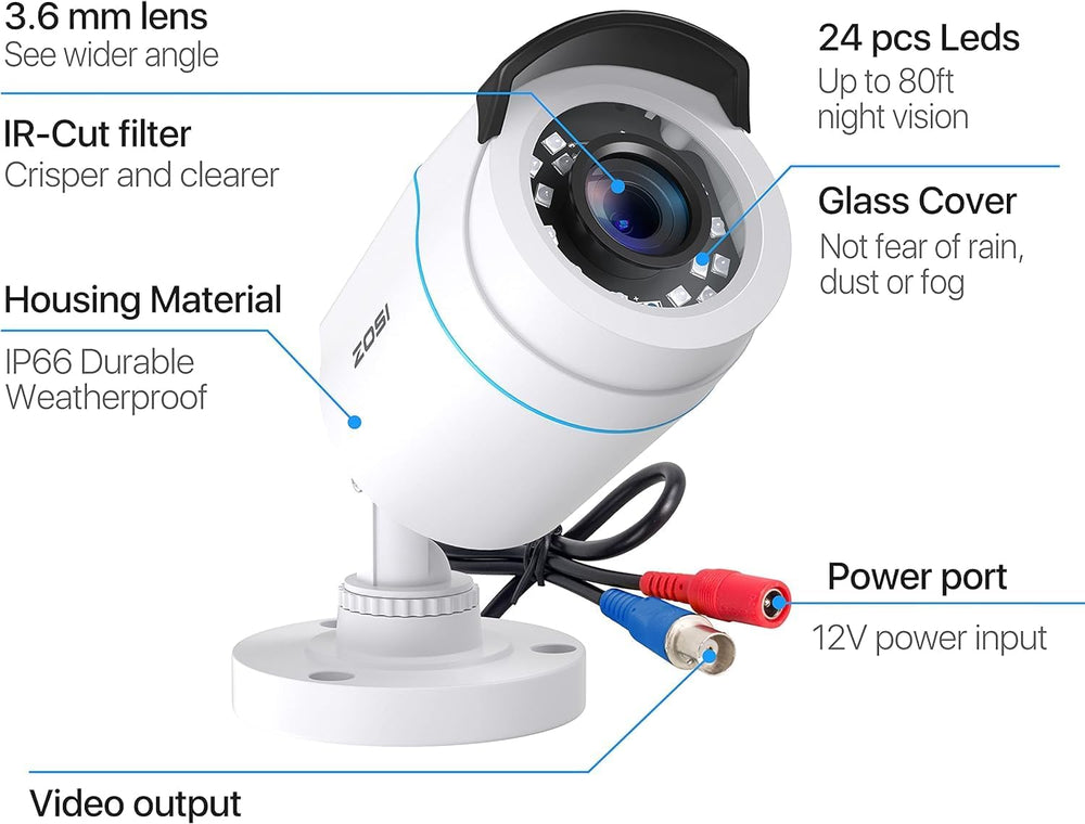 ZOSI 4 Pack 1080p HD-TVI Security Camera Outdoor, 1920TVI Bullet Camera