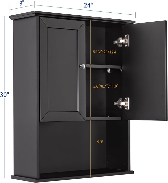 Black Wall Cabinet 24x30 Inch Wooden Over The Toilet Storage Cabinets