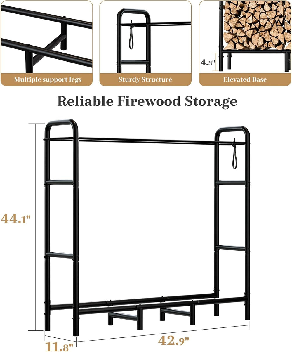 Firewood Rack 4FT Heavy Duty Metal Log Holder Stand for Fireplace
