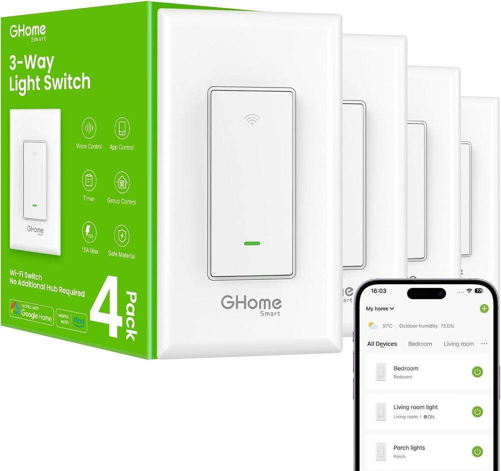 GHome Smart Switch, 3 Way Wi-Fi Light Switch Compatible (4-Pack)