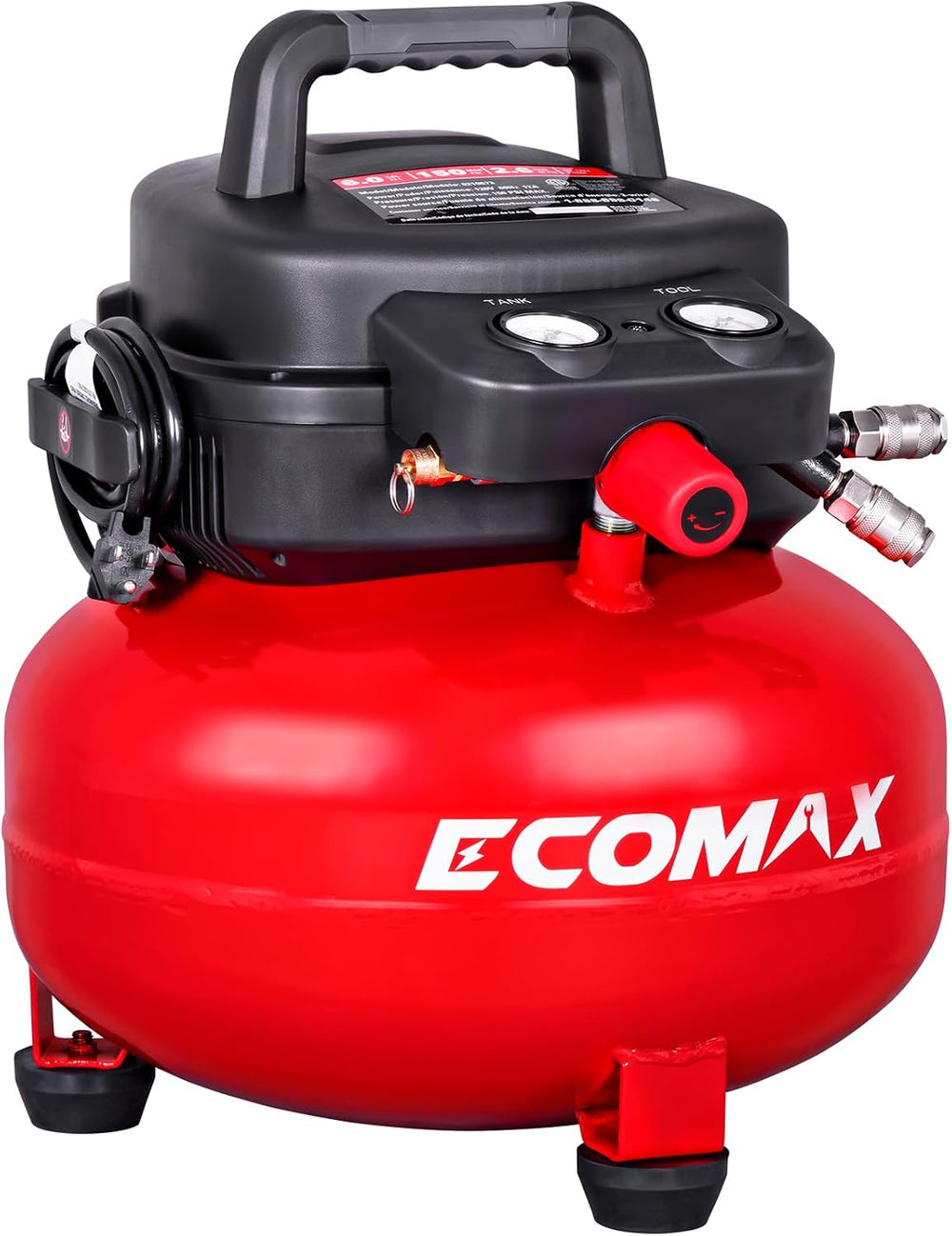 ECOMAX 6 Gallon Pancake Air Compressor 150PSI, 2.6 CFM @ 90 PSI Red