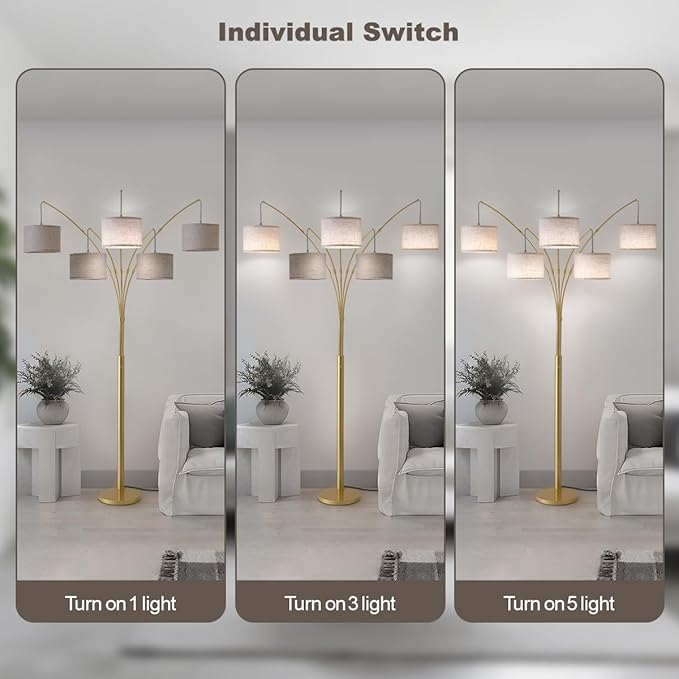 Fansdrick Gold Floor Lamps for Living Room, 4000LM Super Bright Arc Floor Lamp