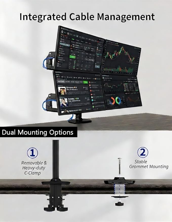 Ergounion Quad Monitor Mount, Holds Screens up to 40 Inches and 25 lbs