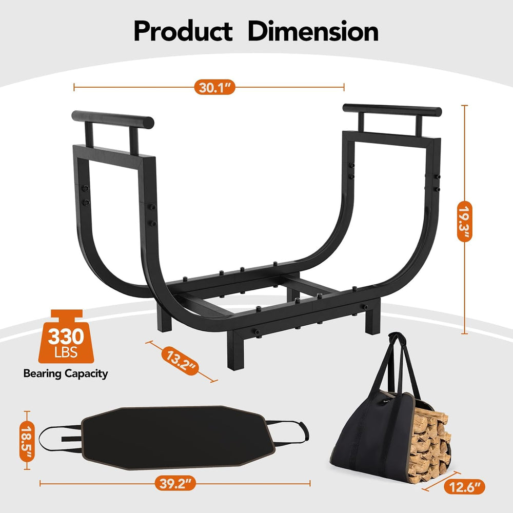 30” Outdoor Firewood Rack with Carrier Bag & Ergonomic Handles