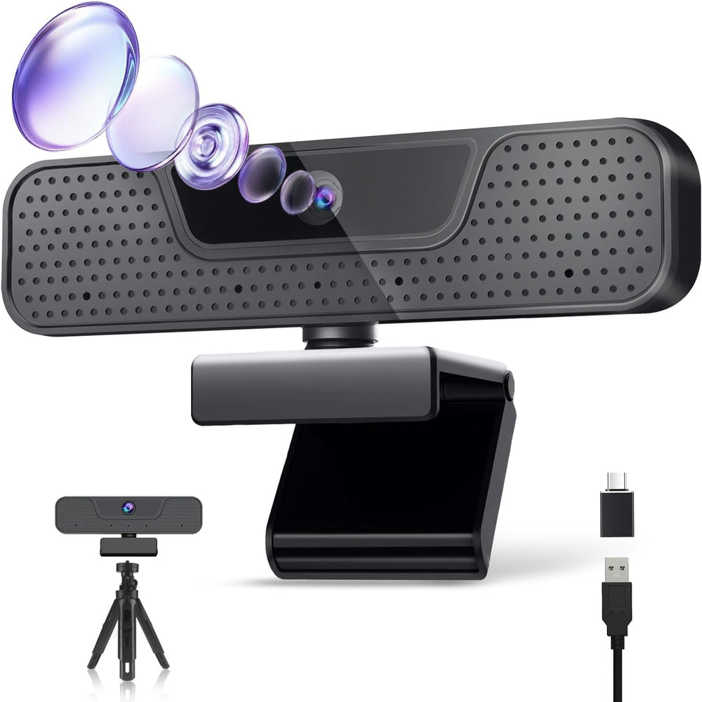 4K Auto Focus Webcam for PC, 4 AI Noise-Canceling Mics UHD Web cam, Auto Light