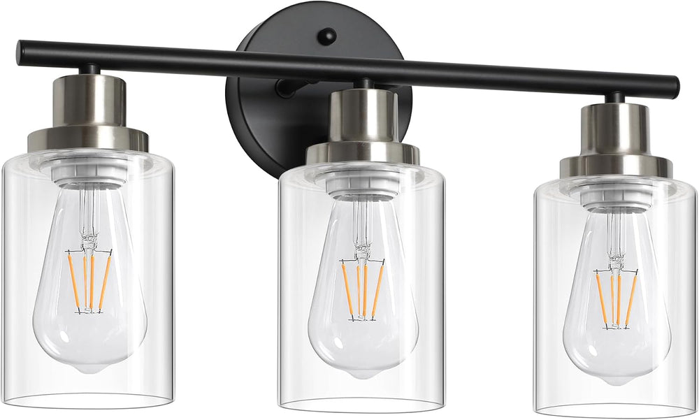 Modern Bathroom Light Fixtures, 3 Light Vanity Lights, Black and Brushed Nick...
