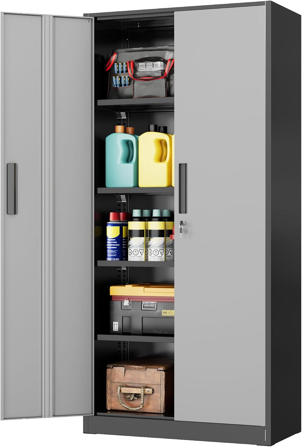INTERGREAT Storage Cabinet with Doors and Shelves, Metal Garage Storage Cabin...
