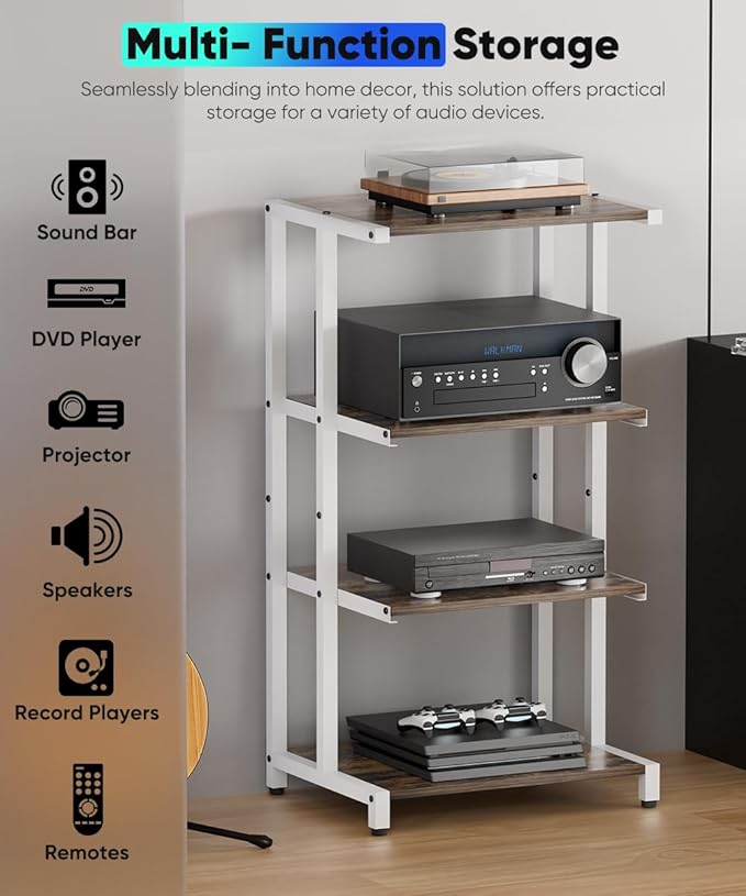 Ardier 4-Tier Wooden Media Stand, AV Media Stand Corner Shelf