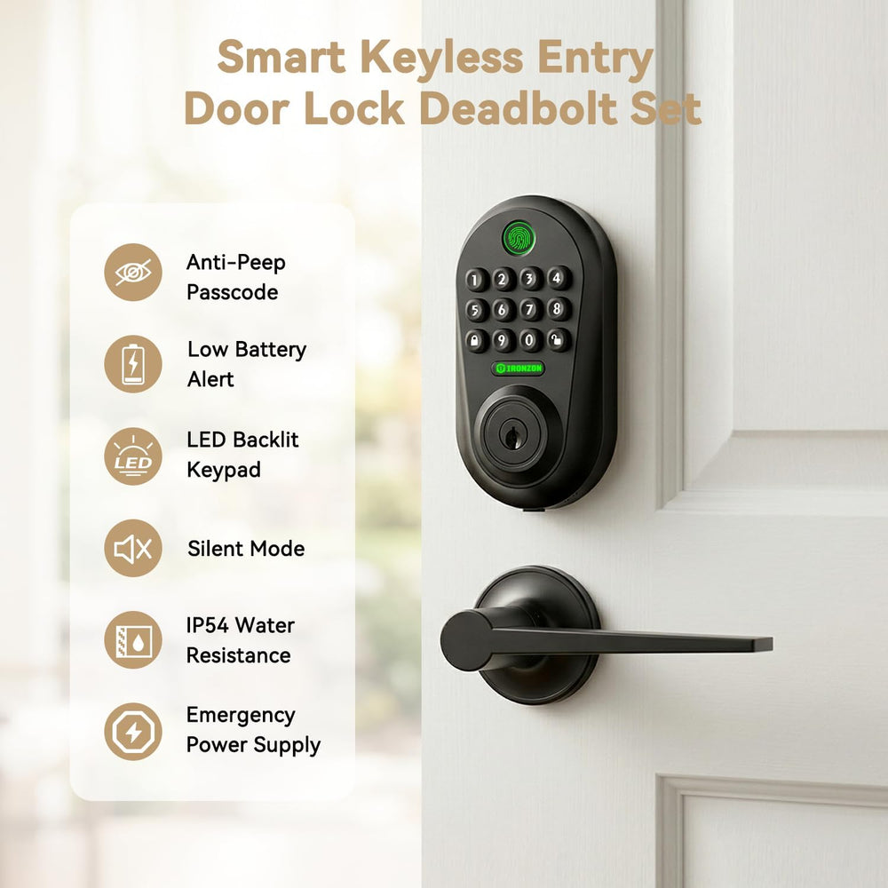 350YS 5-in-1 Keyless Entry Door Lock Smart Deadbolt with Handle Black