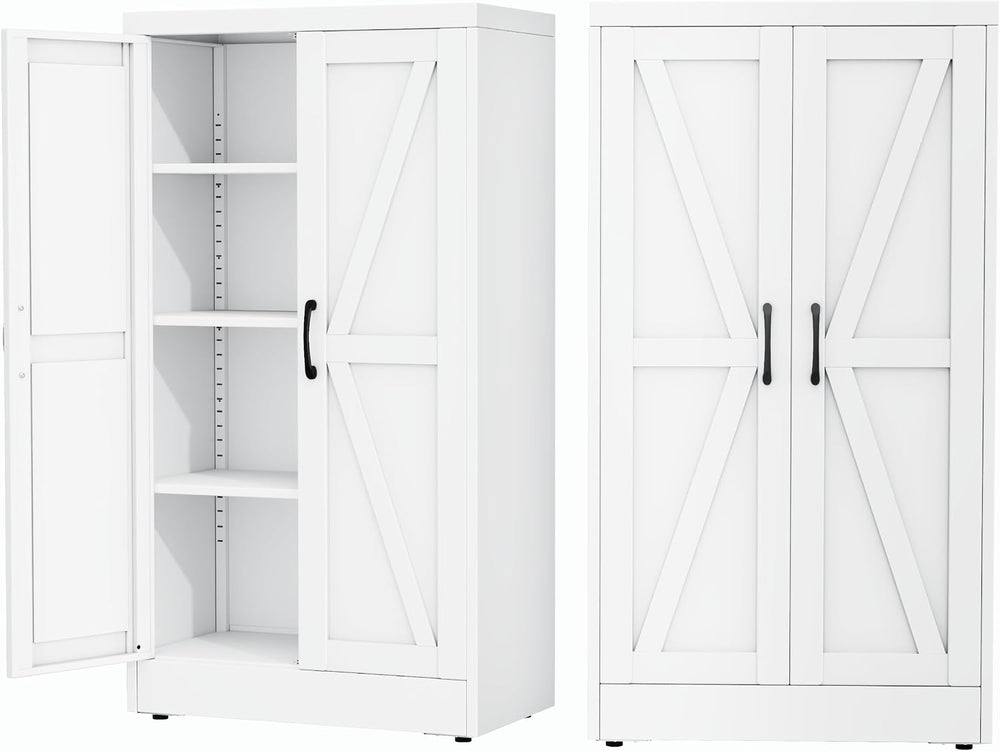 Ckzbx White Metal Cabinets with Doors and Shelves, 43.3" H Storage Cabin...