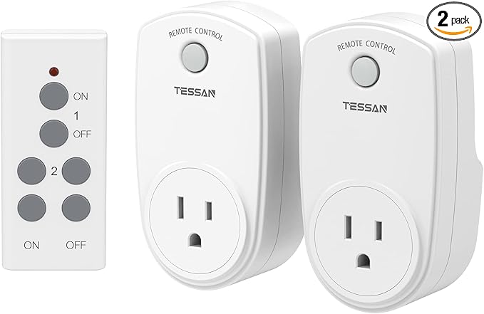 2 Pack Remote Control Outlet, TESSAN Wireless Electrical Plug Switch