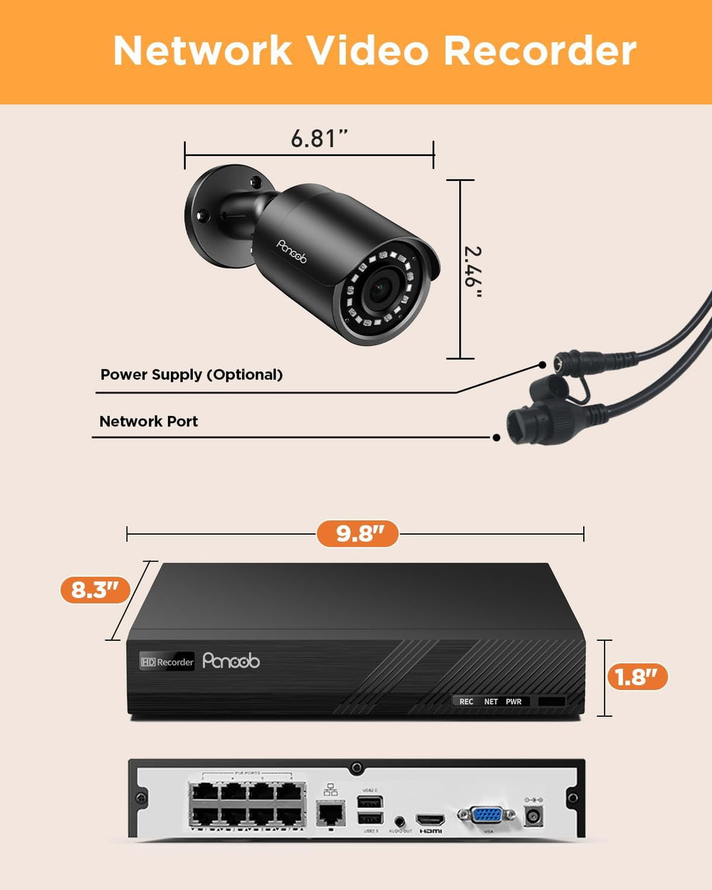 4 Camera Security System 8 Channel PoE with 2TB HDD, PB37F30408-5M