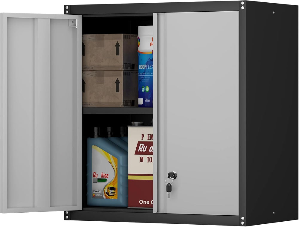 Locking Metal Wall Cabinet, 28" Metal Storage Cabinets with Doors and Sh...