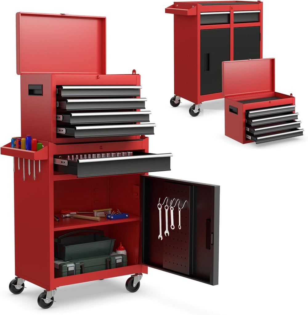 IRONMAX 2-in-1 Detachable Rolling Metal Tool Chest, 5 Drawers, Black & Red