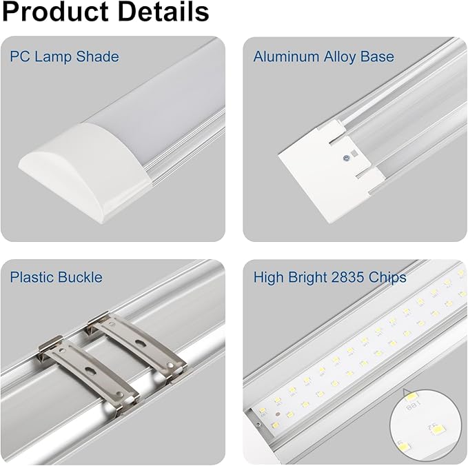 colmeguna 4 Packs 4FT LED Batten Light, Ultra-Thin Ceiling Surface Mounted Light