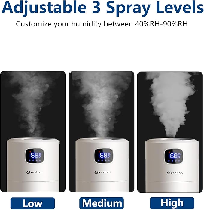 Akeshan Large Humidifiers for Bedroom, 9L/2.5Gal Ultrasonic Cool Mist, Top Fill