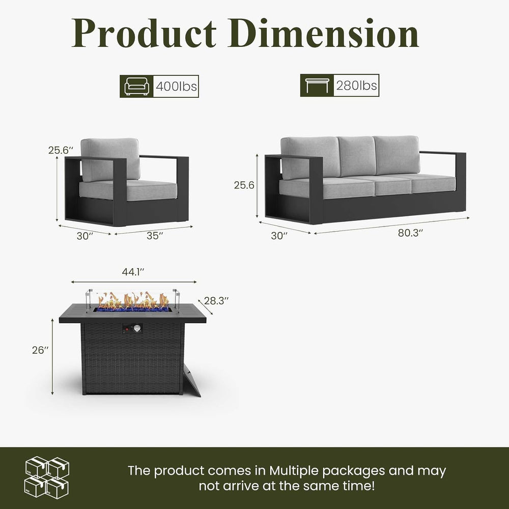 4 Piece Oversized Aluminum Outdoor Furniture Set with Fire Pit