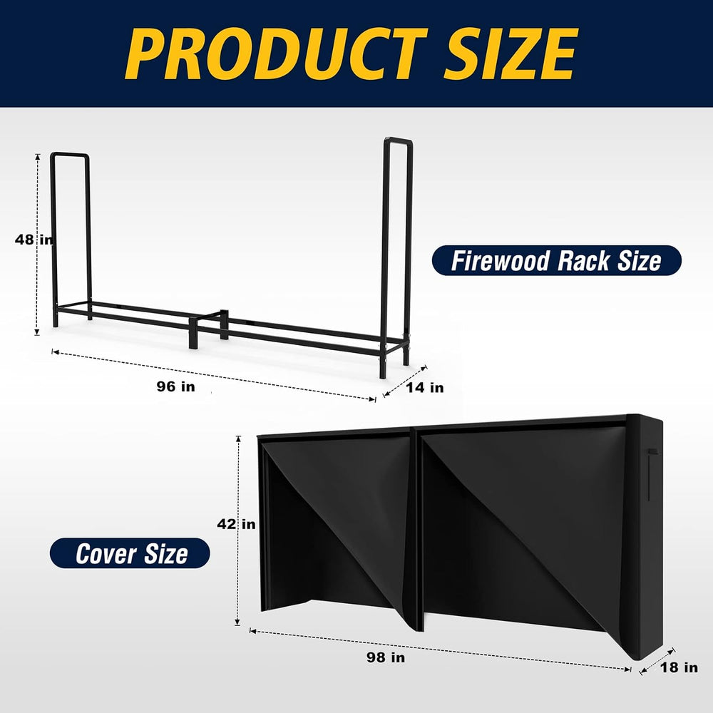 WALMANN 8ft Firewood Rack with Cover, Heavy Duty Firewood Rack