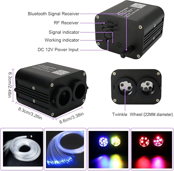 AZIMOM Dual Color 20W Fiber Optic Light Source RGBW Light Box Engine Diver