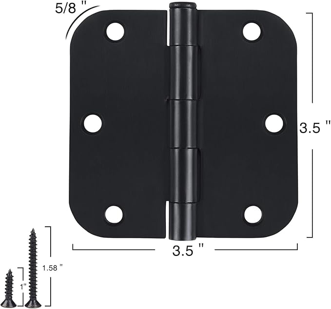 TDCHINGES 30 Pack Rounded Matte Black Door Hinges 3.5 Inch 5/8" Radius I...