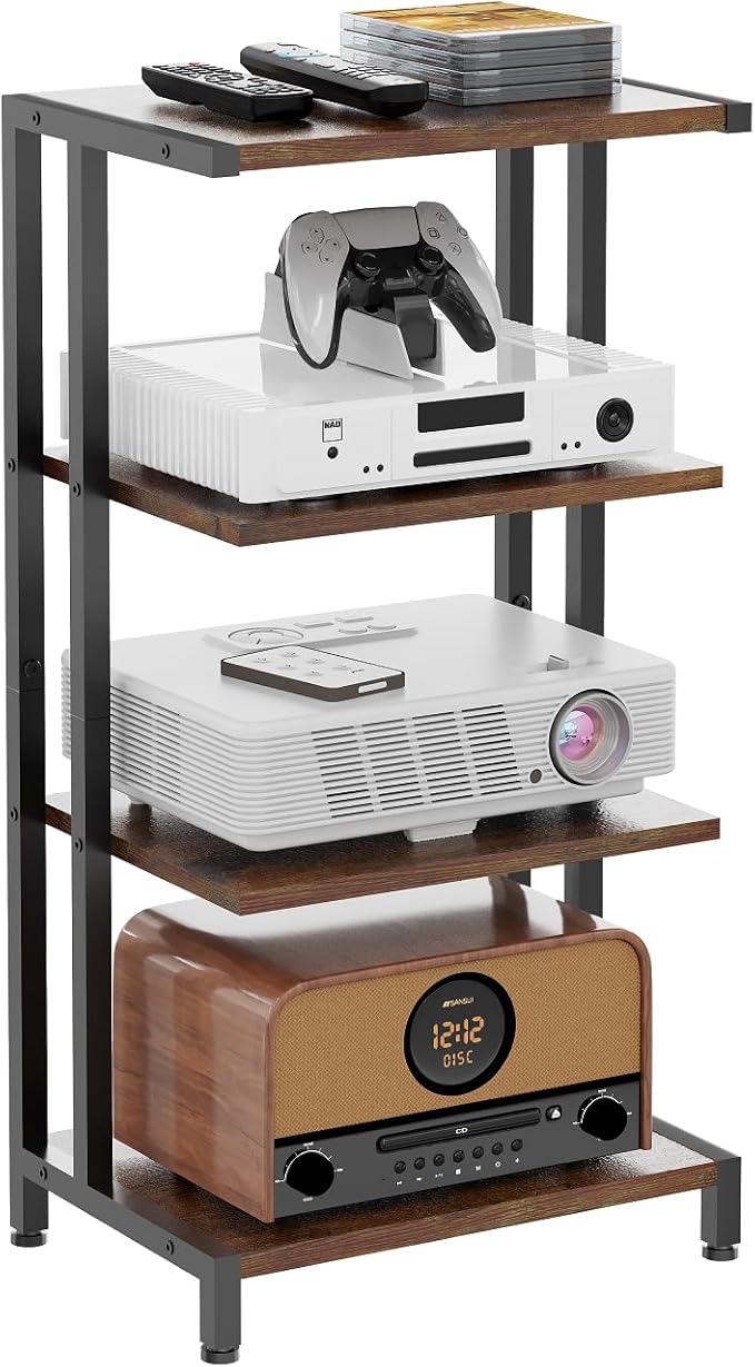 X-cosrack 16.5" Small 4-Tier AV Media Stand, Narrow Version Wooden Corner