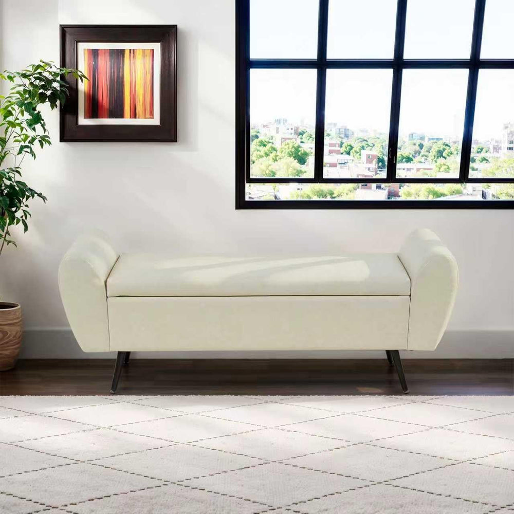 56" Faux Leather Storage Bench for Bedroom King Size Bed, Beige