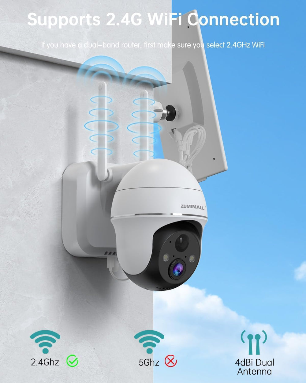 ZUMIMALL 5MP Solar Security Cameras Wireless Outdoor, Solar Powered Cameras f...