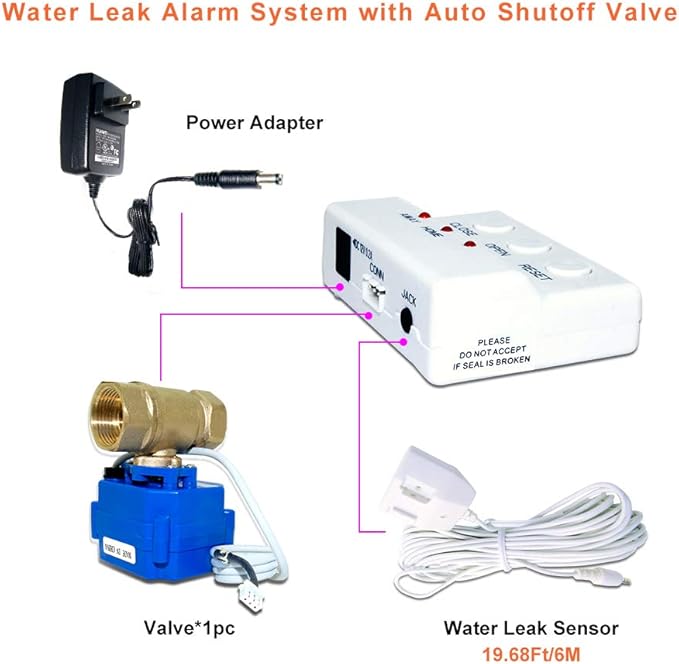 E-SDS Water Leak Detector with Shutoff Valve, Sensors and Sounds Alarm