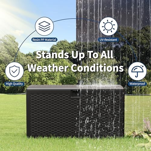 73 Gallon Waterproof Large Resin Deck Box Indoor Outdoor, Lockable Storage Co...