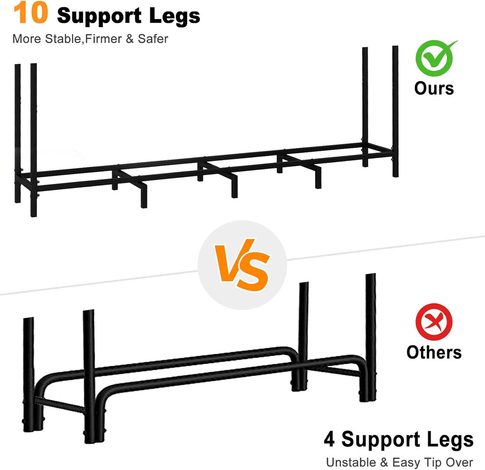 5.3ft Black Firewood Rack Outdoor, Heavy Duty Adjustable