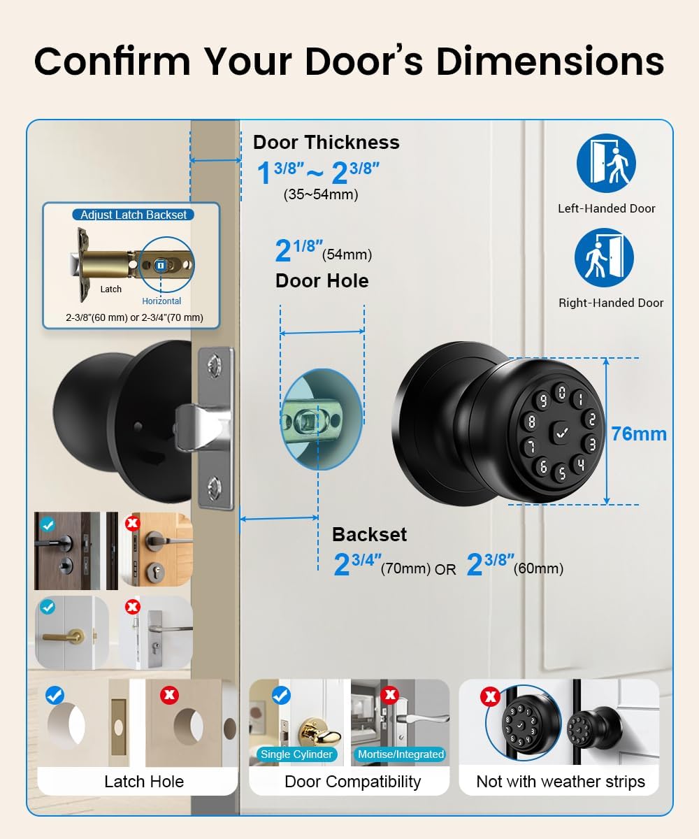 Smart Door Lock,Smart Keypad Door Knob with Lock,Bright Black