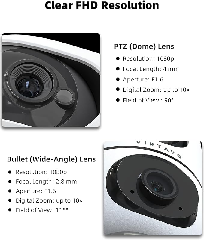 virtavo XD1 Indoor Pet & Baby Camera, No Subscription Required, Dual-Lens...