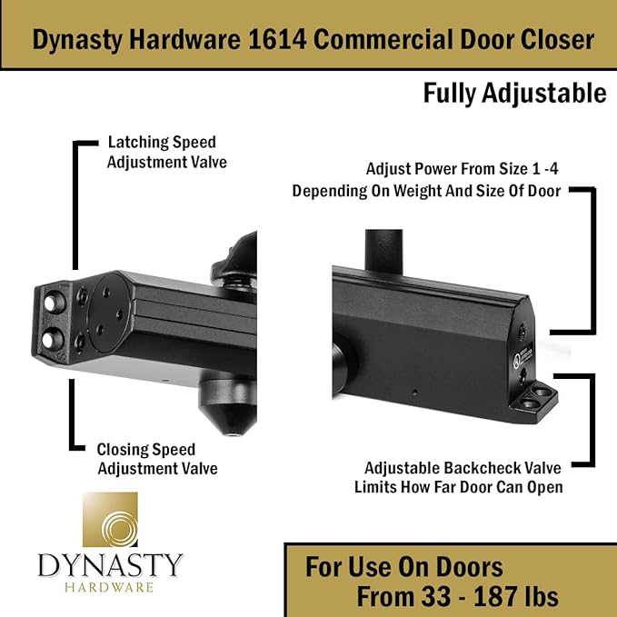 Dynasty Hardware Door Closer, Grade 1 Heavy Duty Commercial Hydraulic Closer
