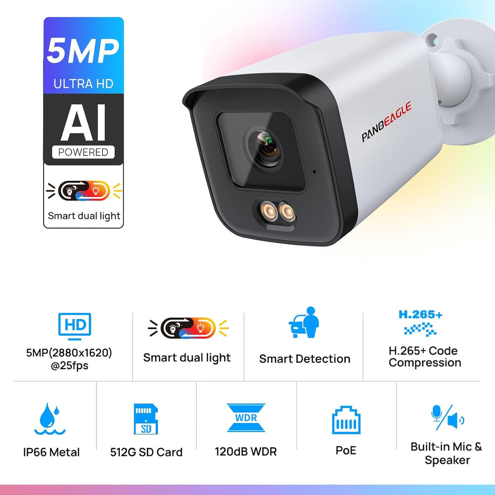 PANOEAGLE 5MP Full Color PoE IP Camera Outdoor with Smart Dual Light