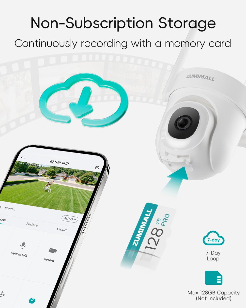 ZUMIMALL 2K WiFi Outdoor Security Camera, Plug-in, 360° PTZ Auto Tracking