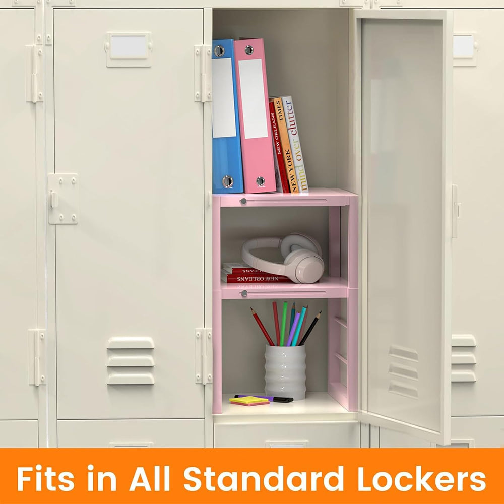 LIDTOP Locker Organizer Shelf Pink, Adjustable Width and Height, Stackable Me...